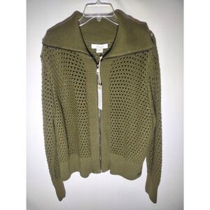 Natural Reflections Womens XXL Dark Olive Green Summer Nights Full Zip Sweater